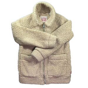 Vintage LEVIS Jacket Women XS Faux Fur Beige‎ All Over Sherpa Fleece Winter